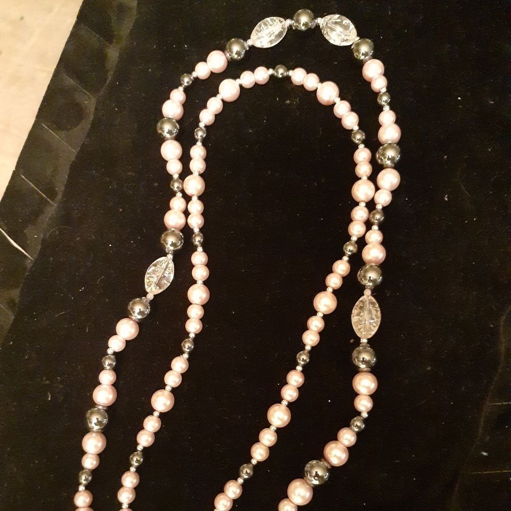 Pale Pink & Slate. Double Stranded. 18"